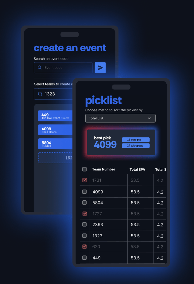 Phone version of quickpick's picklist page and event page.